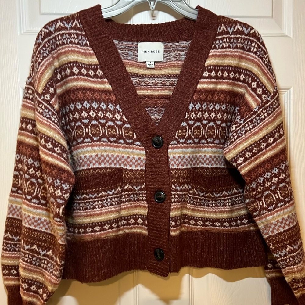 Pink Rose Women's Brown Patterned Sweater